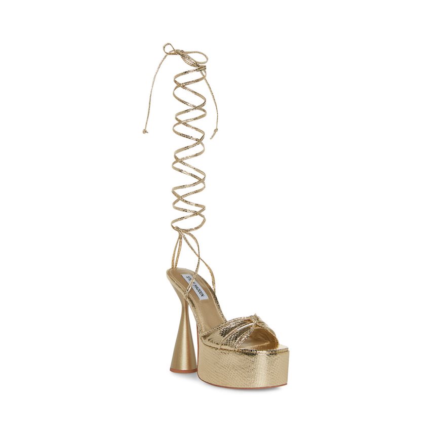 Gold Steve Madden Yasmyn Snake Women's Heels Sandals | PH 4125NHV